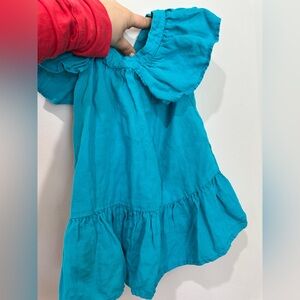 Zara girls kids turquoise linen ruffle summer dress